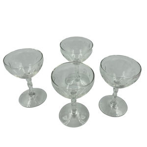 Vintage Etched Champagne Decorative Glass Set 4 Floral MCM Midcentury Modern